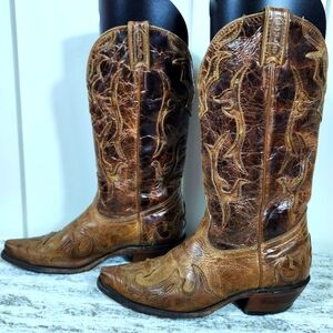 Boulet Canada Western Cowgirl Boot Brown Leather Snip Toe | Women's Size 8.5
